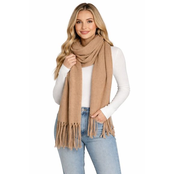 Steve Madden Camel Knit Fringe Scarf Wrap Shawl One Size 100% Acrylic - Picture 1 of 7
